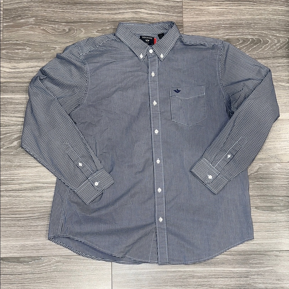Dockers Men's Blue Checkered Button Down Shirt